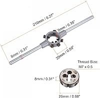Vista 2 de uxcell Juego de llaves de mango de troquel, M7 x 0.5 roscado redondo y 0.984 in (dados M7-M9) soporte ajustable herramienta de mano
