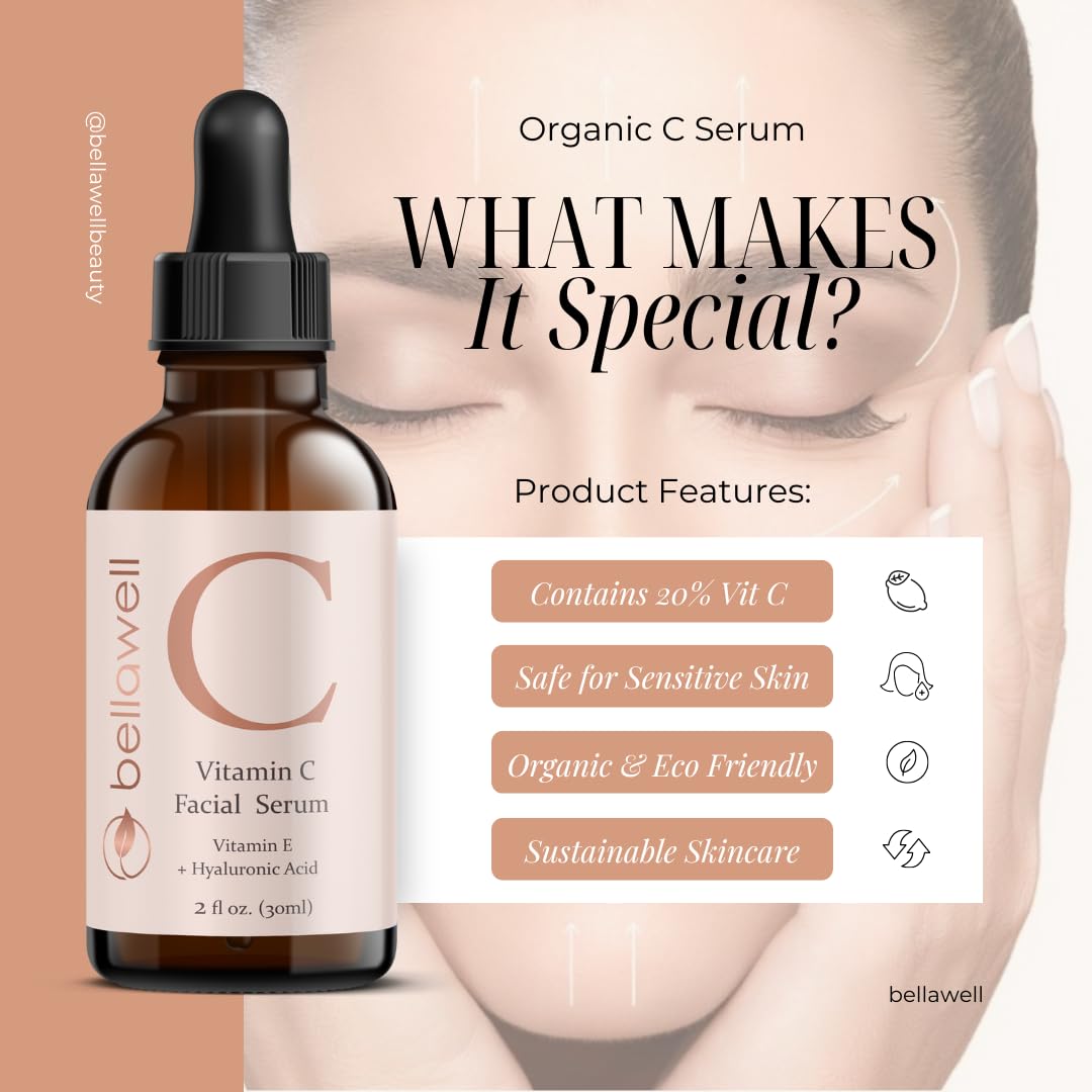 Vitamin C Serum for Face With Hyaluronic Acid, Vitamin E, Aloe Vera, and Jojoba oil 2 fl oz