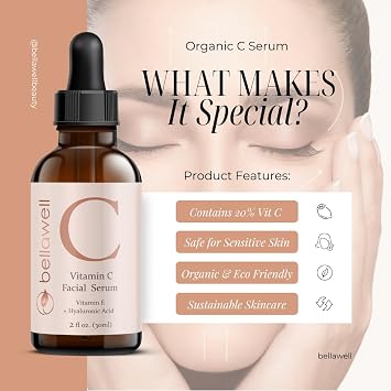 Vitamin C Serum for Face With Hyaluronic Acid, Vitamin E, Aloe Vera, and Jojoba oil 2 fl oz