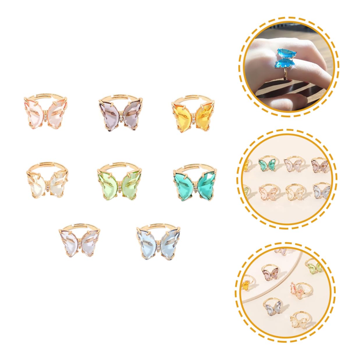 FRCOLOR 5 Series Anillo De Ajustable Para Mujeres De Transparente Y Joyería Casual Para Niñas Y Adolescentes 8 Piezas X 5