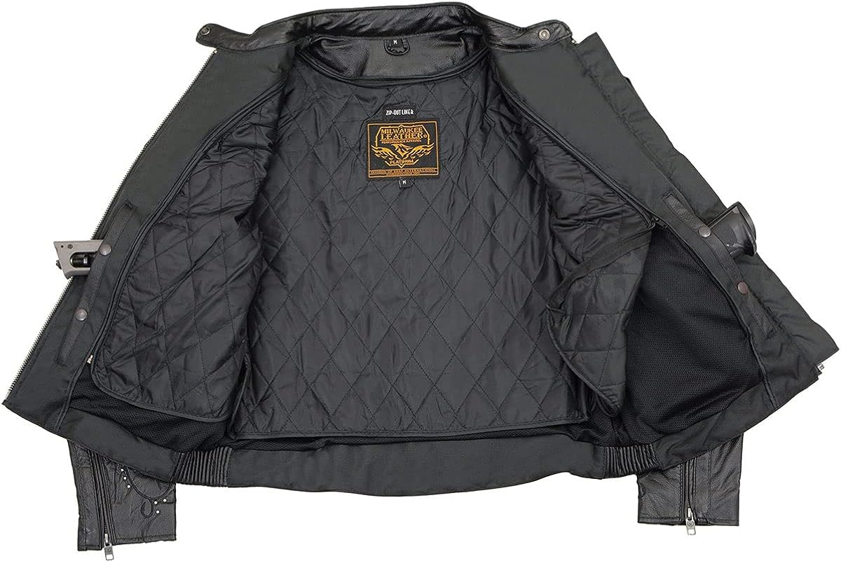 Miniatura 8 de Milwaukee Leather ML1952 - Chaqueta de cuero para mujer con diseño de alas bordadas y tachuelas