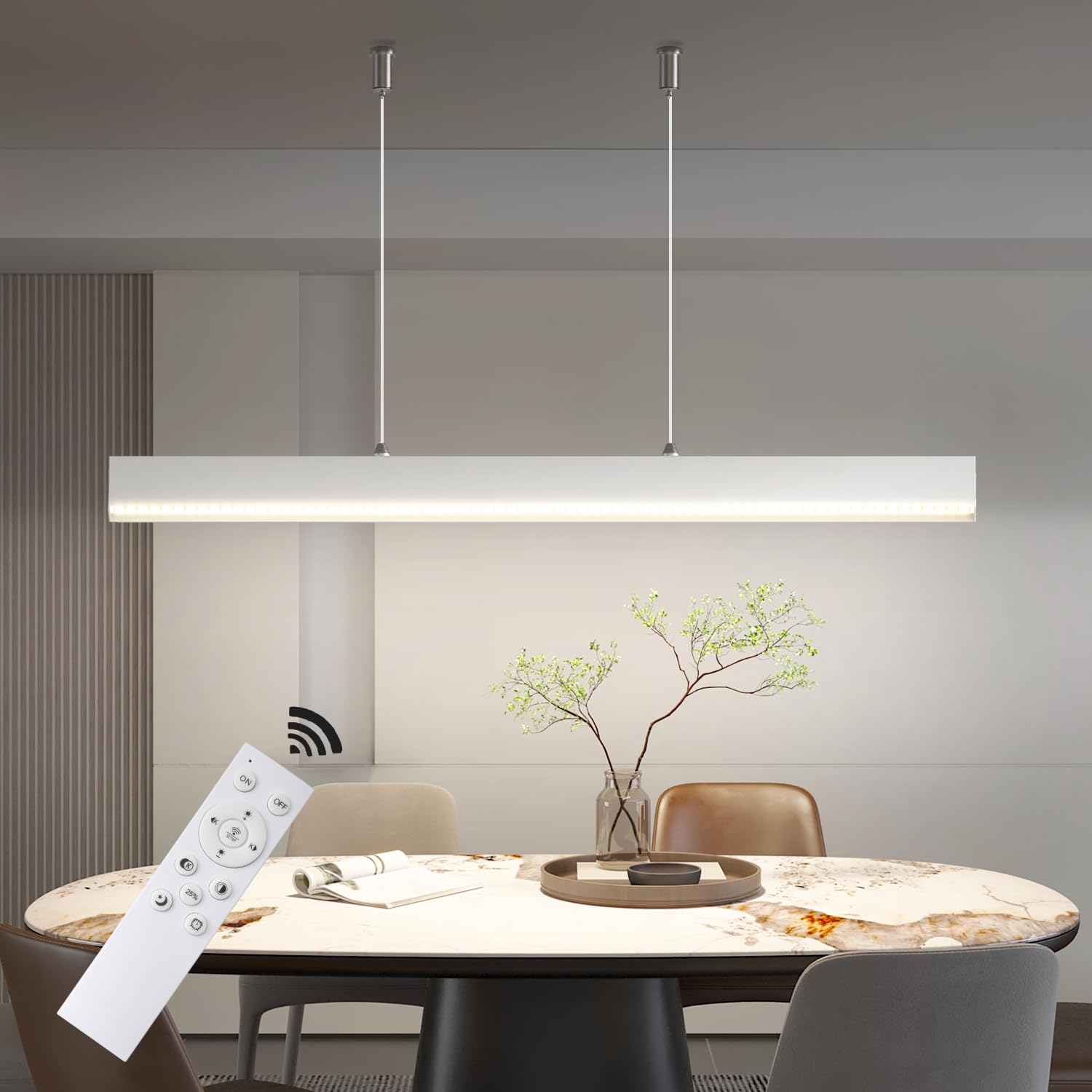 OOWOLF 120CM LED Pendelleuchte-Fernbedienung Dimmbar 3000-6000K Esszimmer hängelampe,Hohenverstellbar hängeleuchte, 40W Esszimmerlampehängend für Büro, Wohnzimmer, Esstisch, Garage