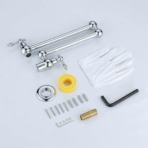 Miniatura 21 de WOWOW Grifo de llenado de ollas doradas, grifo plegable de cobre de montaje en pared, 2 manijas con brazos oscilantes de doble junta, grifo