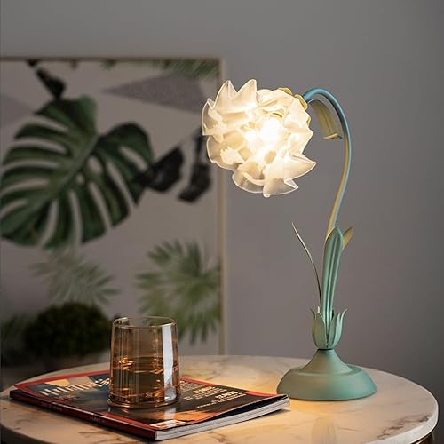Miniatura 7 de PURESILKS Lámpara de mesa de flores verde pequeña lámpara de mesa floral biónico con pantallas de lámpara de cristal lirio del valle lámpara para