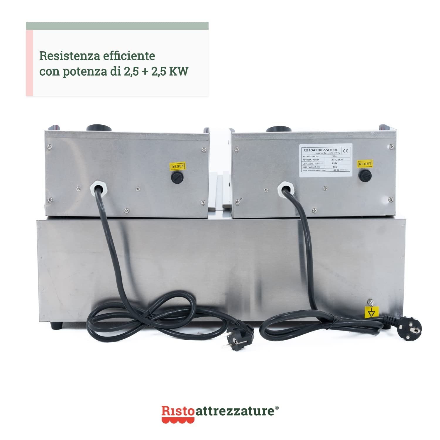 Ristoattrezzature Friggitrice Elettrica Doppia Vasca, Professionale in Acciaio Inox - 6+6 Litri, Capacità Olio 4+4 Litri