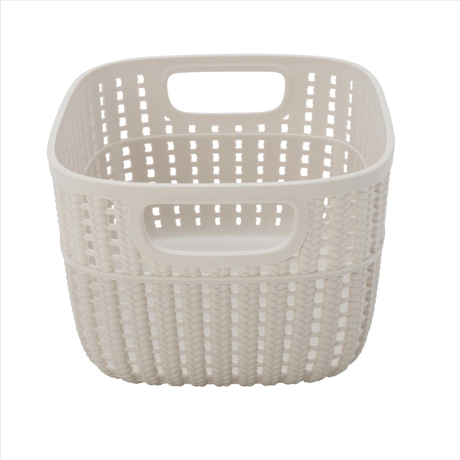 Simplify 4 Pack 2 Tone Sailor Knot Plastic Storage Tote | Decorative Basket | Closet Organization | De-clutter | Accessories | Toys | Bathroom Organization | Small | Ivory