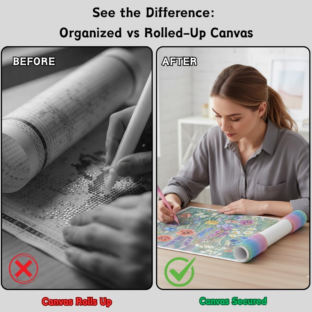 Diamond Painting Canvas Roll Holder 2-Pack – Connectable Anti-Roll Rings for Stable Canvas Control – Diamond Painting Accessories to Enhance Your Crafting Experience (Candy Colors)