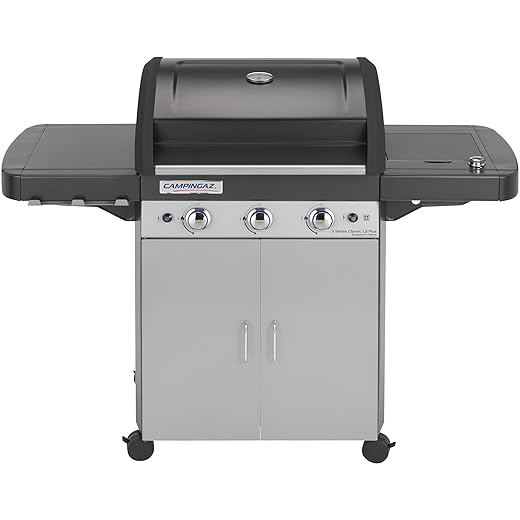 Campingaz 3 Series Classic Ls Plus Barbacoa A Gas Con 3 Quemadores De Acero Inoxidable Y Un Asador Lateral, 9.6 Kw, Sistema De Limpieza Instaclean