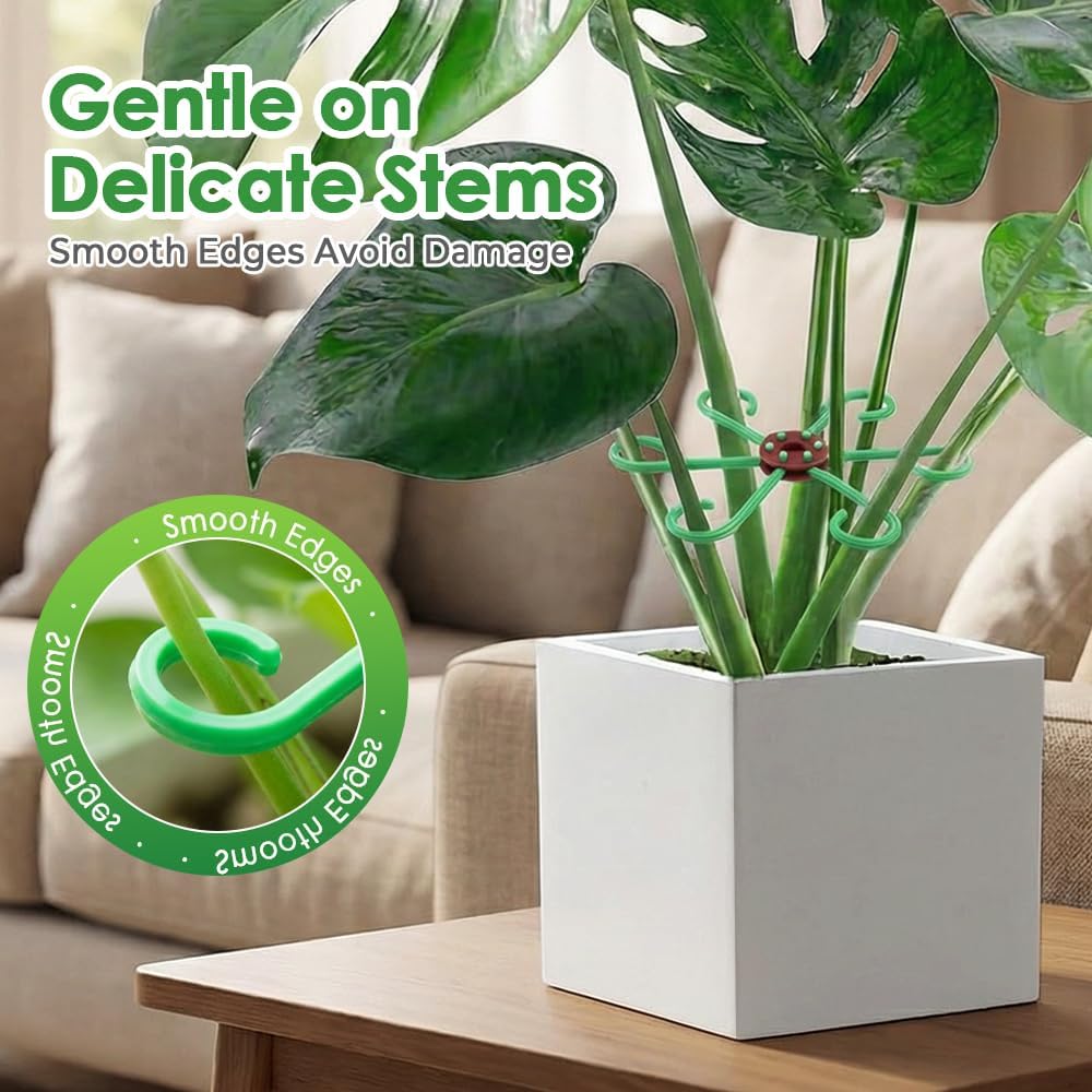 Plant Stem Support for Indoor Plants, 2026 New Reusable Monstera Plant Stabilizer, Adjustable Climbing Plant Stakes Flower Plants Stem Holders for Stem Supports (4, Green)