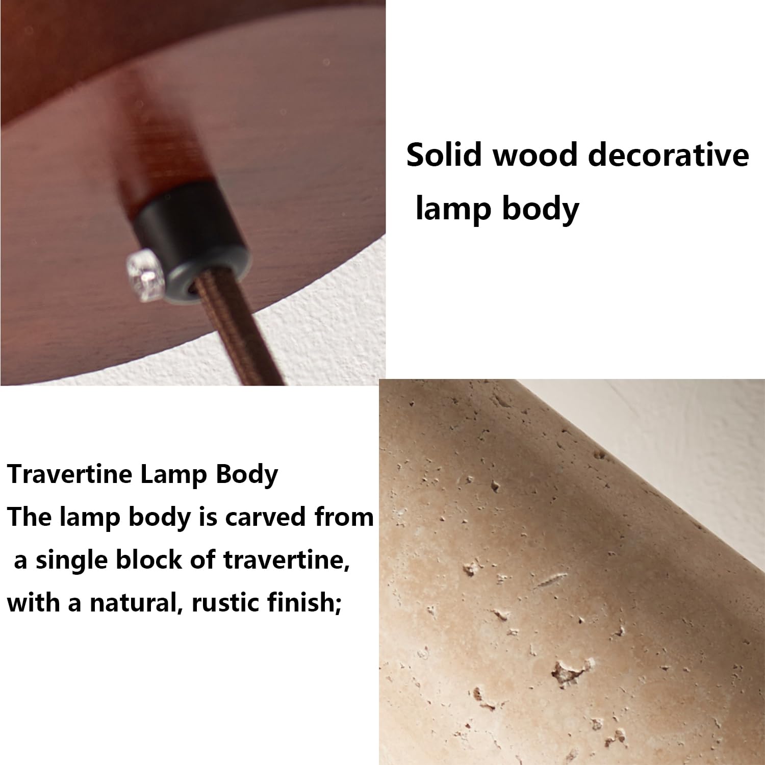 Paralume a sospensione in travertino stile vintage 7,8 pollici Lampada a Base in pietra porosa Apparecchio di illuminazione a soffitto con accenti in legno(Walnut colour)