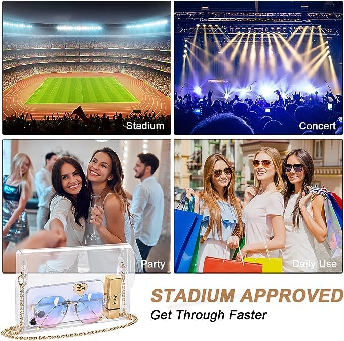 Clear Bag for Stadium Events Approved - Clear Purse for Women Stadium Crossbody - Small Transparent Plastic Concert Bag