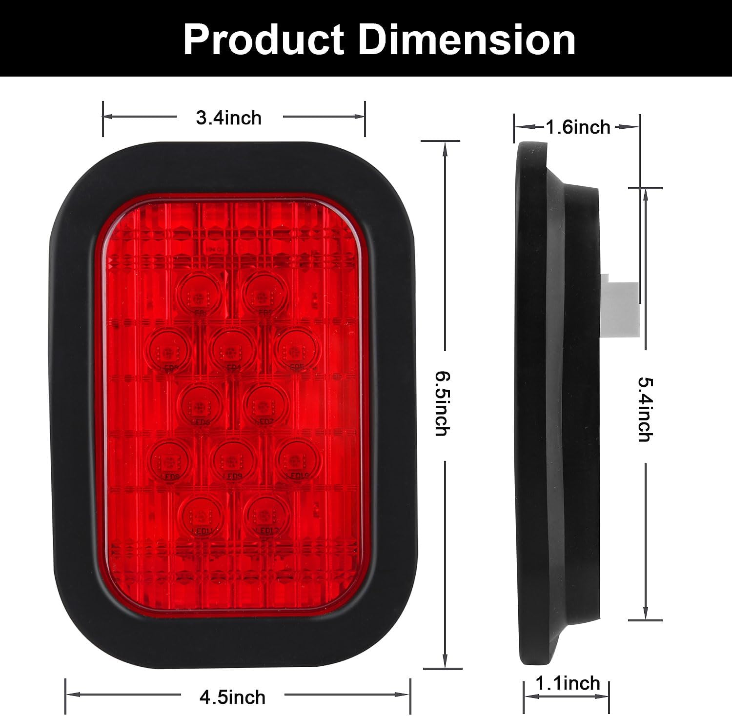 6Pcs Red 5" x 3" Rectangular LED Trailer Tail Light Kit, 3x5 Rectangle led Stop Turn Brake Lights 12 LED For Tow Truck Trailer Semi Trucks CM Flatbed Tail Light Kit 12V Waterproof