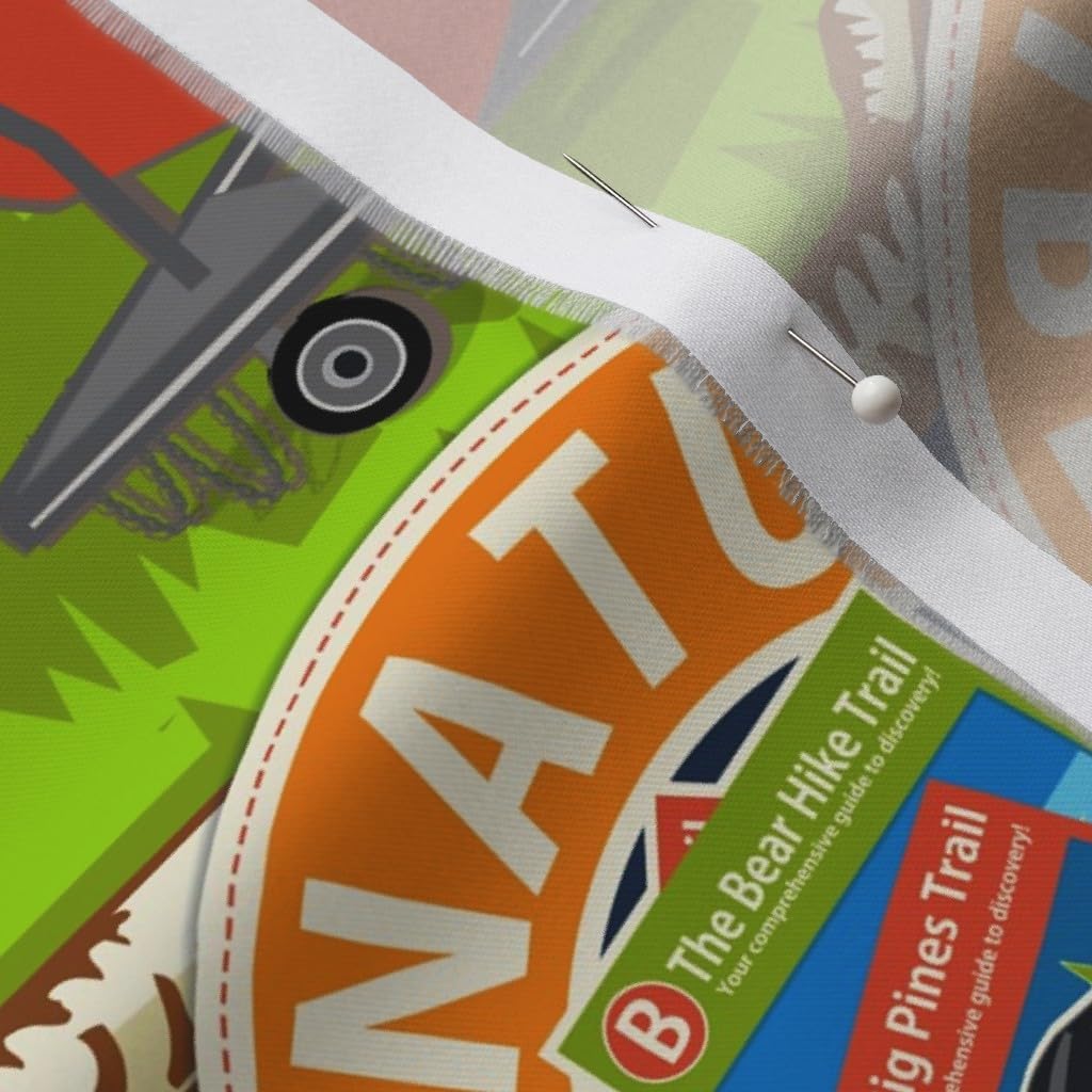 Spoonflower Fabric - Camping Navy Wildlife Swimming Park Printed on Organic Cotton Sateen Fabric by The Yard - Sewing Quilting Apparel Home Decor