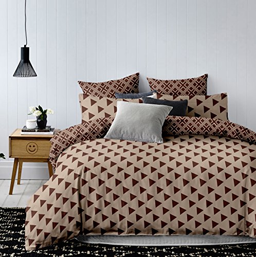 DecoKing Premium Ropa de Cama 155x220 cm 1 Funda de la Almohada 80x80 cm Funda Nórdica Microfibra Geometría Geométrico Beige Capuchino Marrón Chocolate Triangles Hypnosis Collection