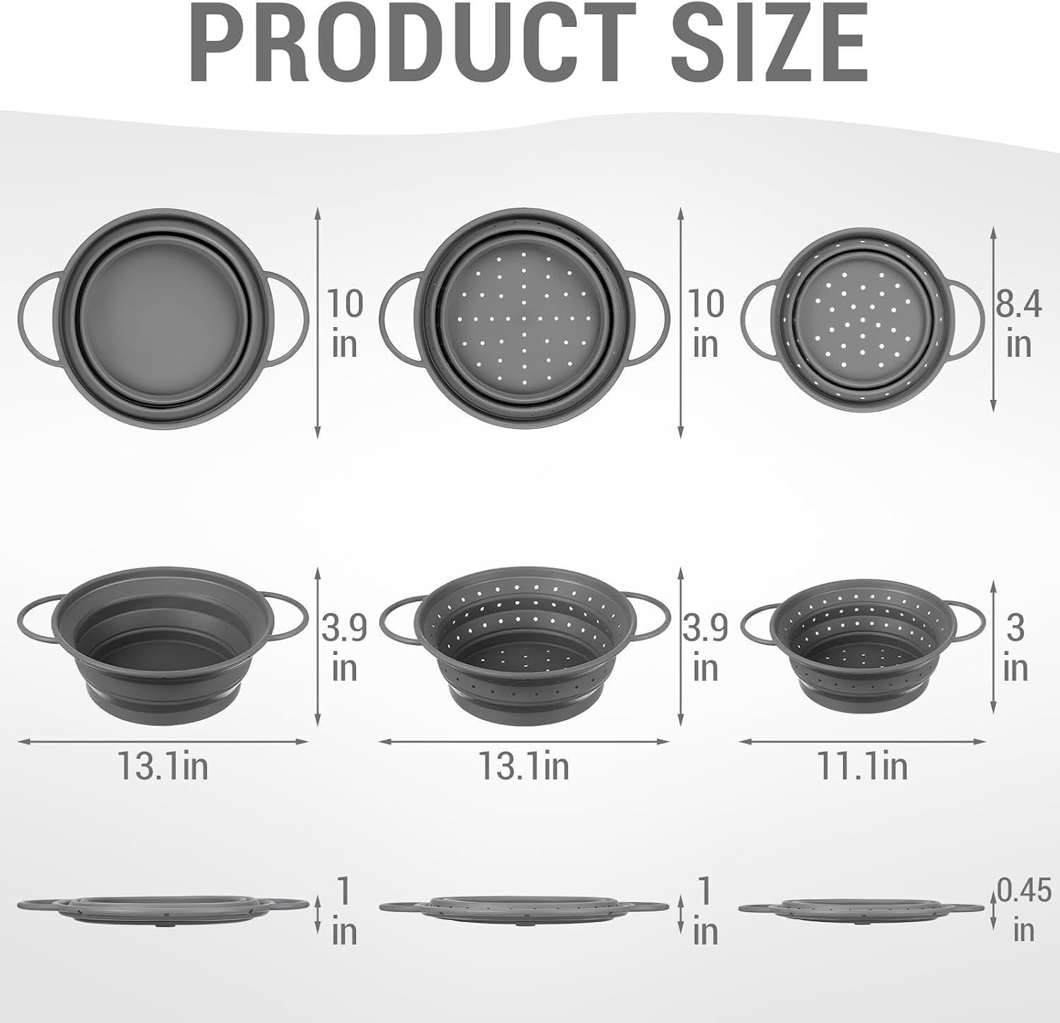 3 Pack Collapsible Colander with Strainer Bowl Set,Grey image 2