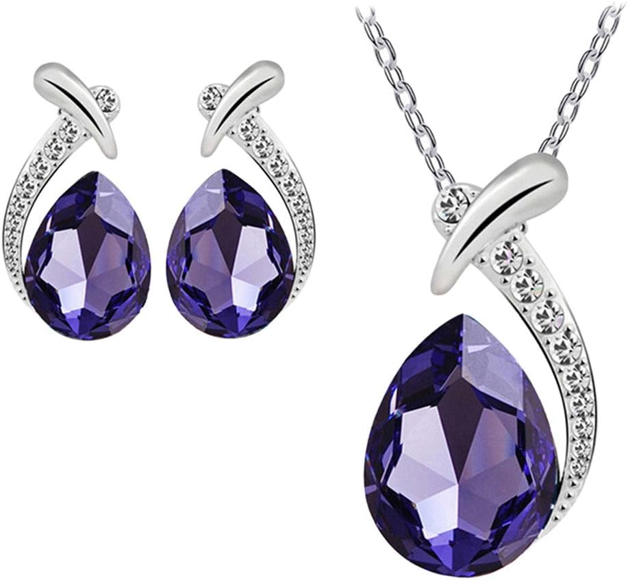 GahrchianSwarovski Crystals Necklace Earrings Jewelry Set Rhinestone Dangle Drop Necklace Earrings Perect Gift for Women