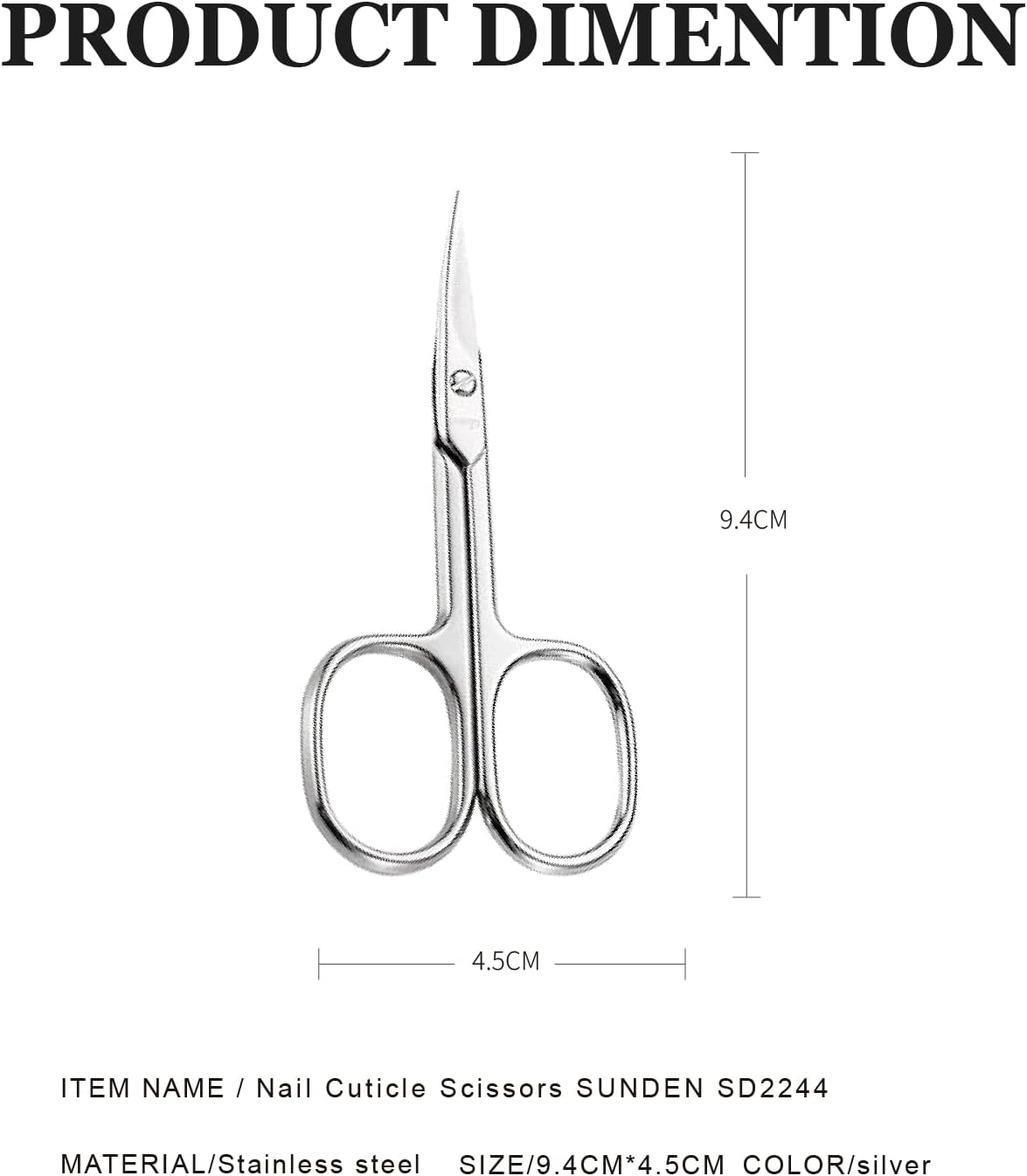 Premium Manicure Scissors Multi-purpose Stainless Steel Cuticle Pedicure Beauty Grooming Kit for Nail, Eyebrow, Eyelash, Dry Skin Curved Blade 3.5 inch, SUNDEN SD2244