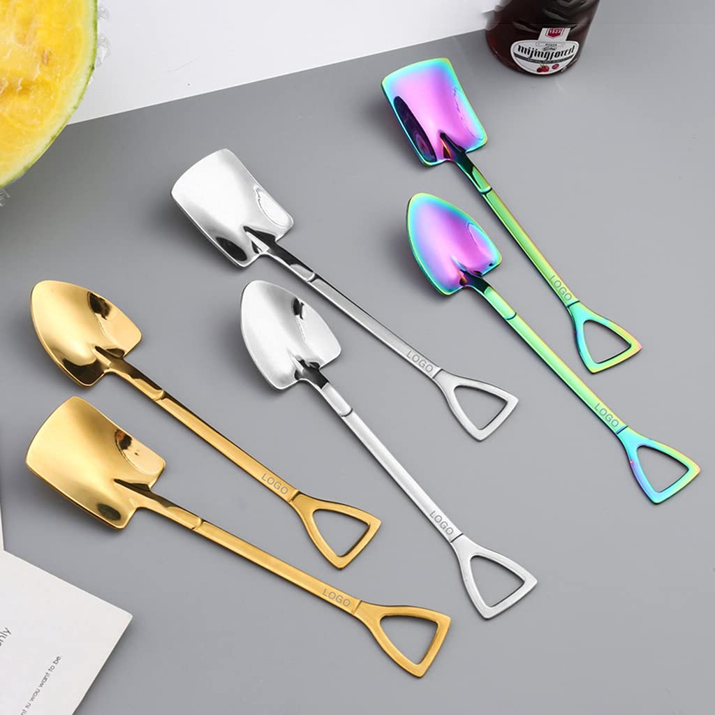 Lot de 2 cuillères à café rétro en acier inoxydable en forme de pelle à crème glacée pastèque gâteau sucre dessert cuillère à café avec boîte en forme de pelle cuillère à café