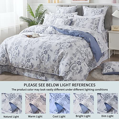 Fadfay Duvet Cover Set Full Floral Bedding Percale Cotton 600 Tc Classical Toile Luxury Reversible Light Blue Shabby Vintage Farmhouse Bedding Minimalist Chic Comforter Cover Soft Breathable 3Pcs #TOP4
