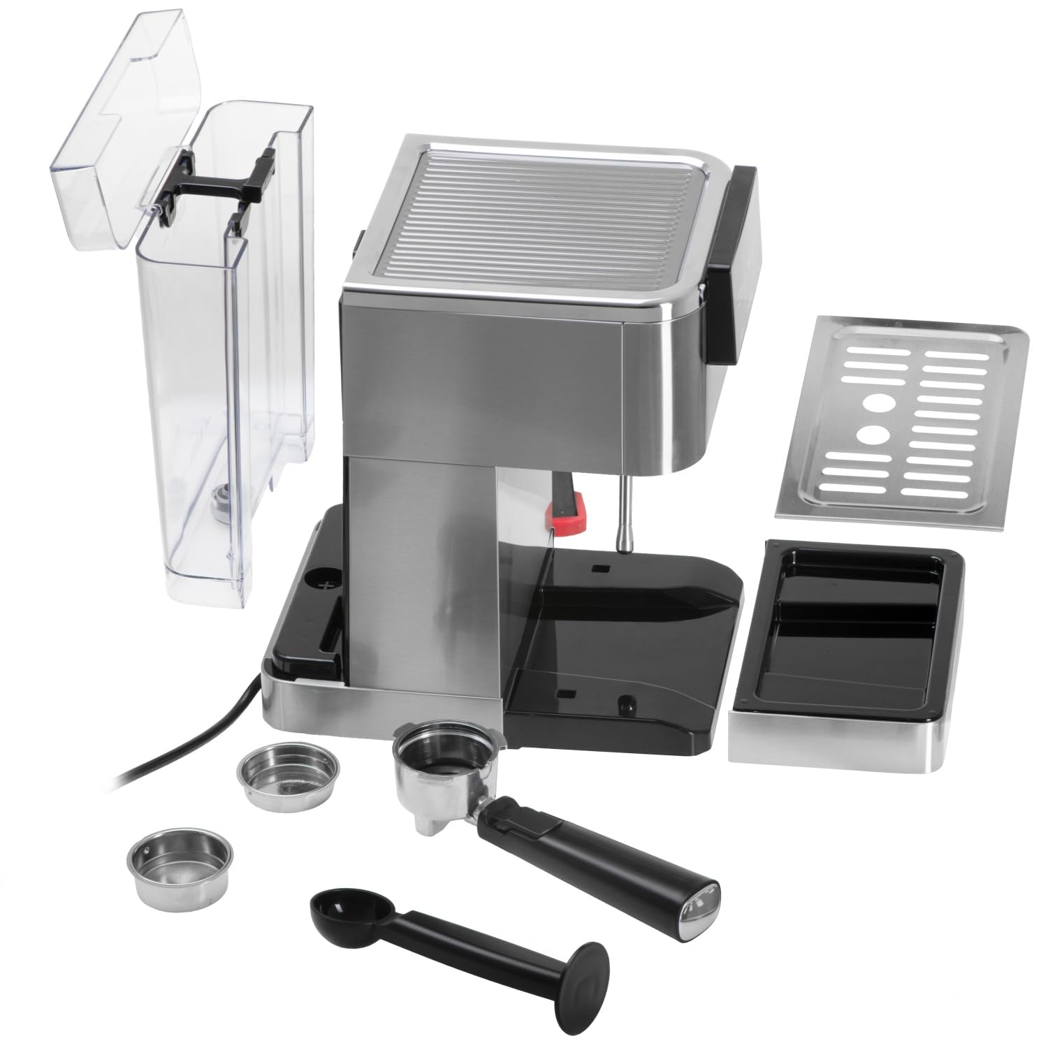 ADLER EUROPE Ekspres do kawy ciśnieniowy, automatyczny ekspres do kawy kolbowy 5w1, 20 bar, 1350W, espresso, podwójne espresso, americano, dotykowy panel sterowania LCD, dysza do spieniania mleka
