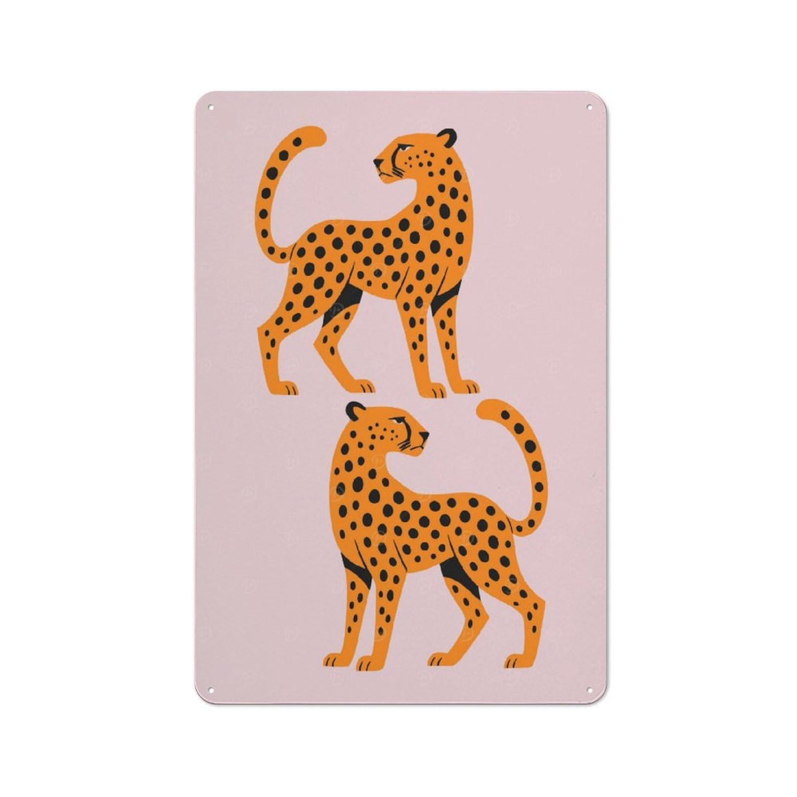 Junmoney Style-2 Two Stylized Cheetahs On Pink Background Friendly Metal Wall Decor 30X20cm, Vintage Metal Sign For Tea Room, Shop Wall Or Breakfast Area