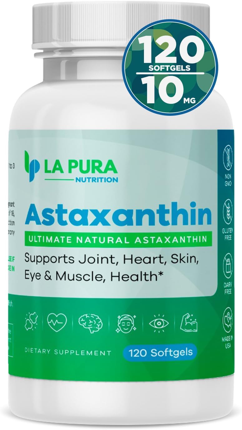 Ultimate Natural Astaxanthin 10mg, 120 Softgel Capsules &ndash; Pure, Non-GMO, Gluten-Free Supplement Made from Algae, Antioxidant, Supports Joint, Heart, Brain, Skin, Eye & Muscle &ndash; Made in USA