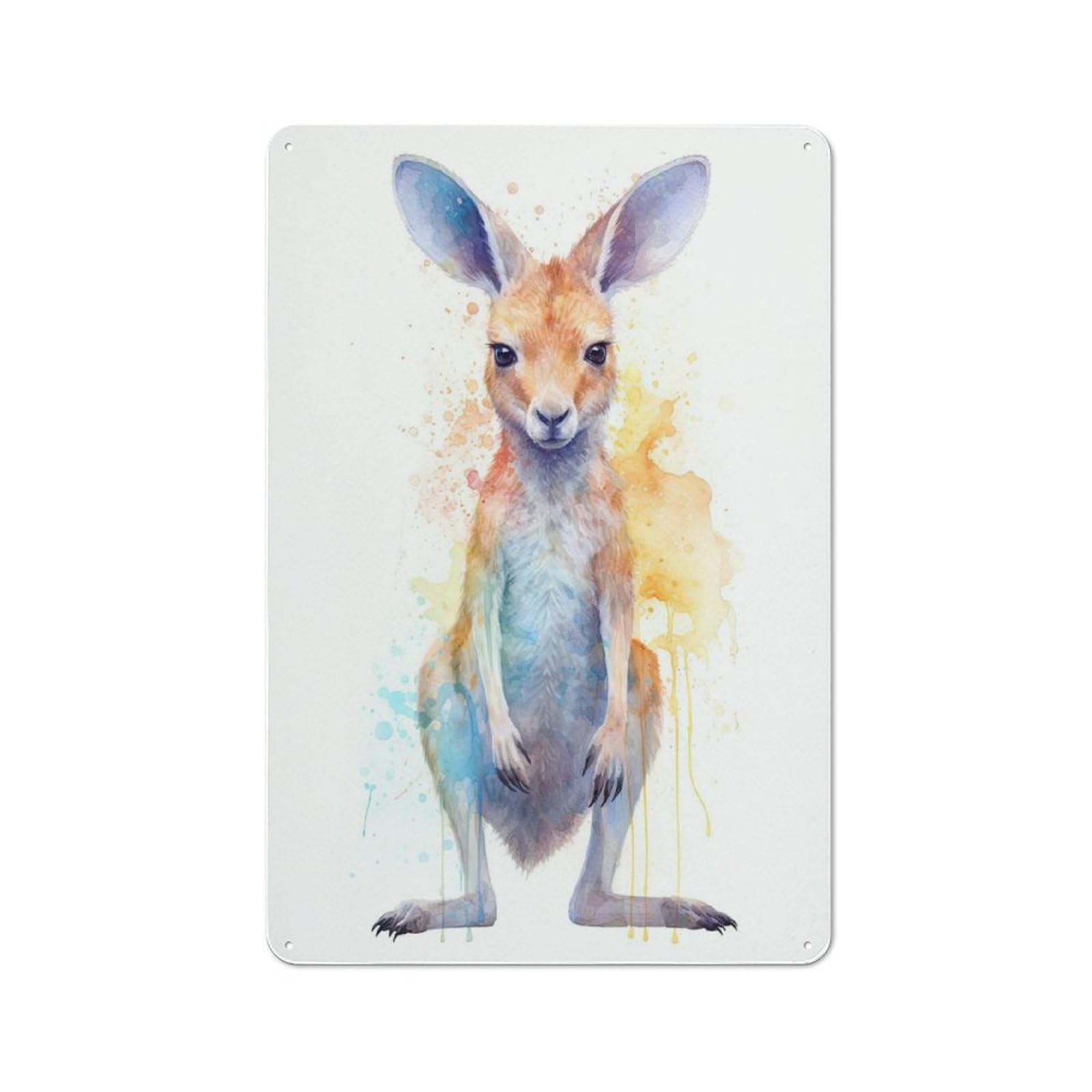 Junmoney Style-11 Cute Watercolor Kangaroo Rustic Tin Wall Plaque 30X20cm For Hobby Room Or Studio, A New Home Present For Creative Interior Collectors