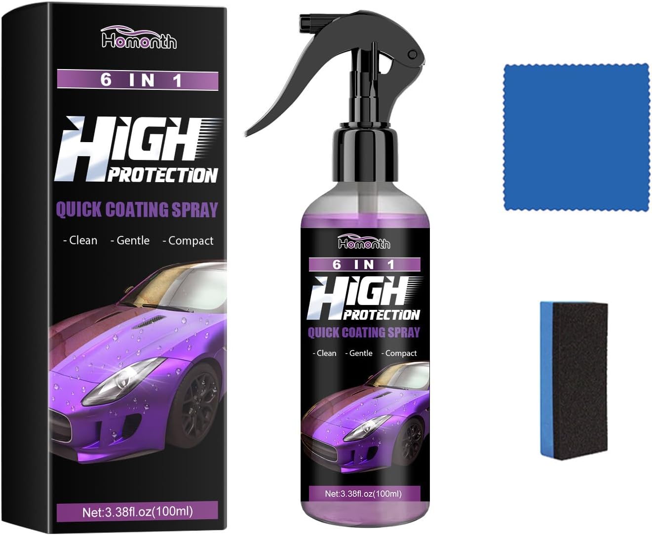 High Protection 6 in 1 Spray, 3 in 1 High Protection Quick Car Ceramic Coating Spray, 3-in-1 High Protection Car Spray, Nano Car Coating Agent