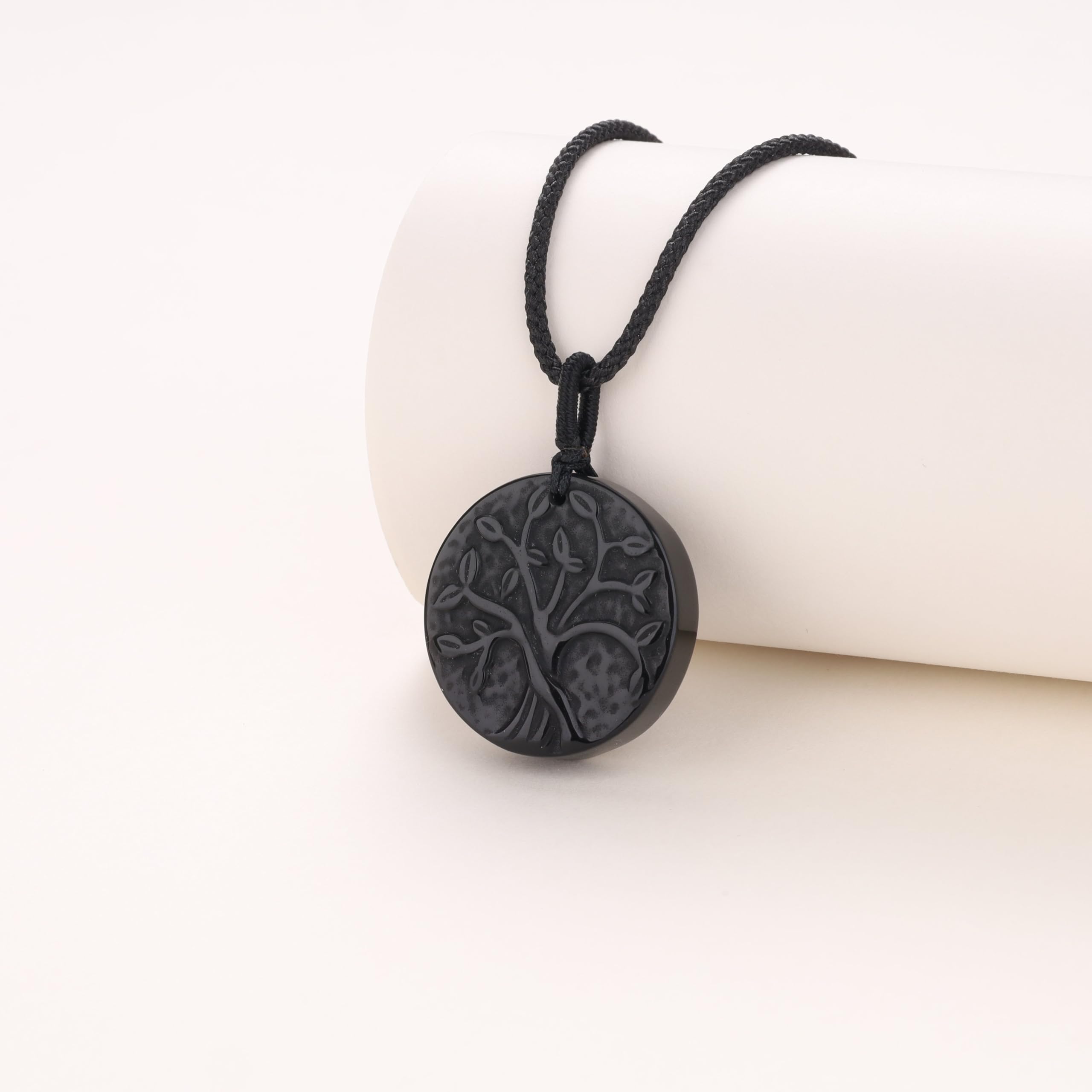 COAI Colgante Árbol de la Vida Unisex de Obsidiana con Encaje Ajustable