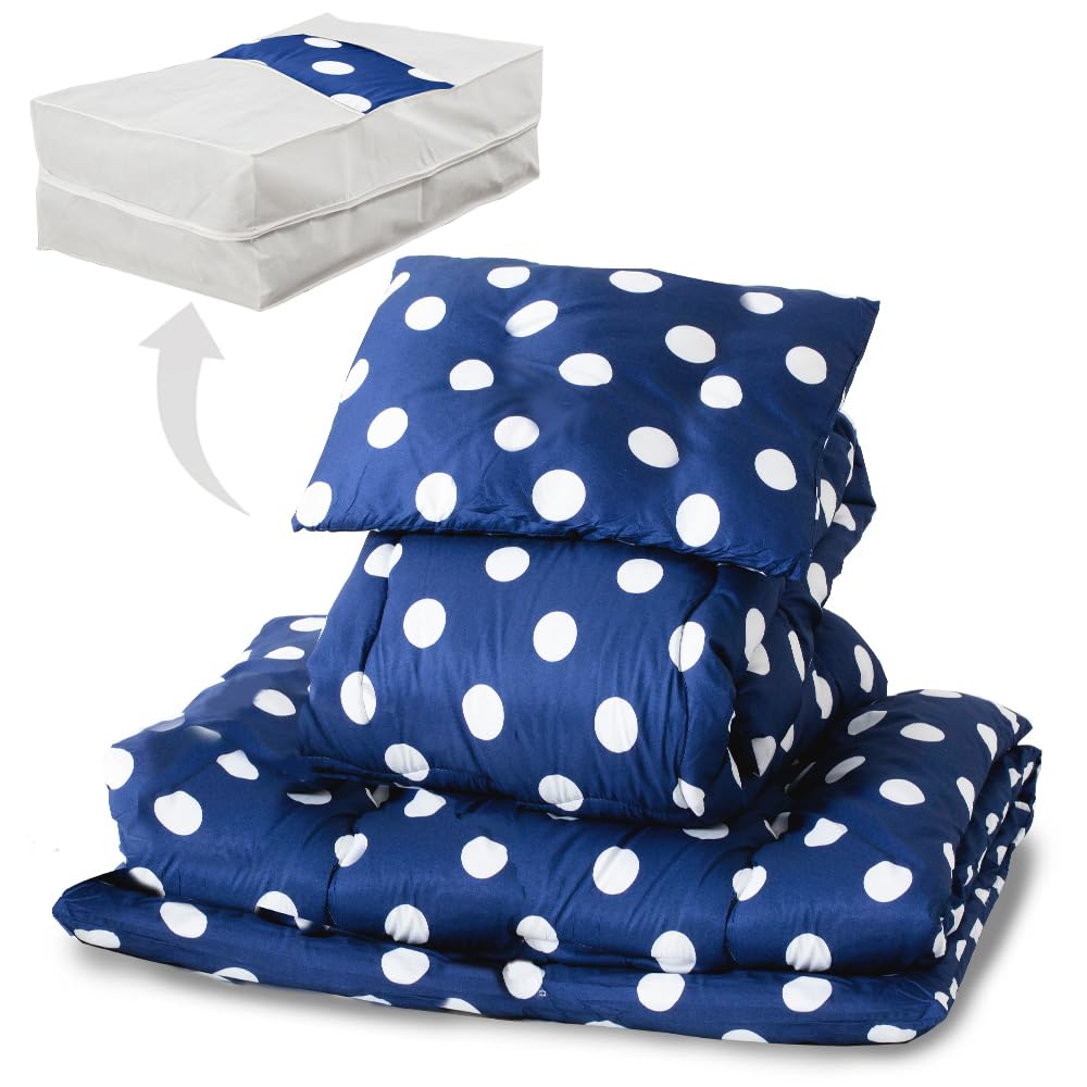 Iris Plaza Ready-to-Use & Washable Comforter Set of 4 Single, Antibacterial, Odor Resistant, Neat Storage Case, Moist Smooth Peach Skin Processing (Comforter, Mattress, Pillow), Dot Navy-image-11