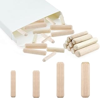 200 Pcs Wooden Dowel Pins Assorted Sizes, 1/4" 3/8" 5/16" Fluted Wood Dowels Rods, Hard Wood Crafts Dowel Pegs for Crafts, Furniture, DIY Manual