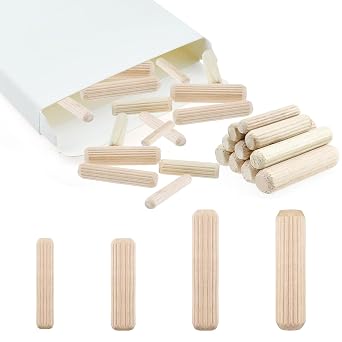 200 Pcs Wooden Dowel Pins Assorted Sizes, 1/4" 3/8" 5/16" Fluted Wood Dowels Rods, Hard Wood Crafts Dowel Pegs for Crafts, Furniture, DIY Manual
