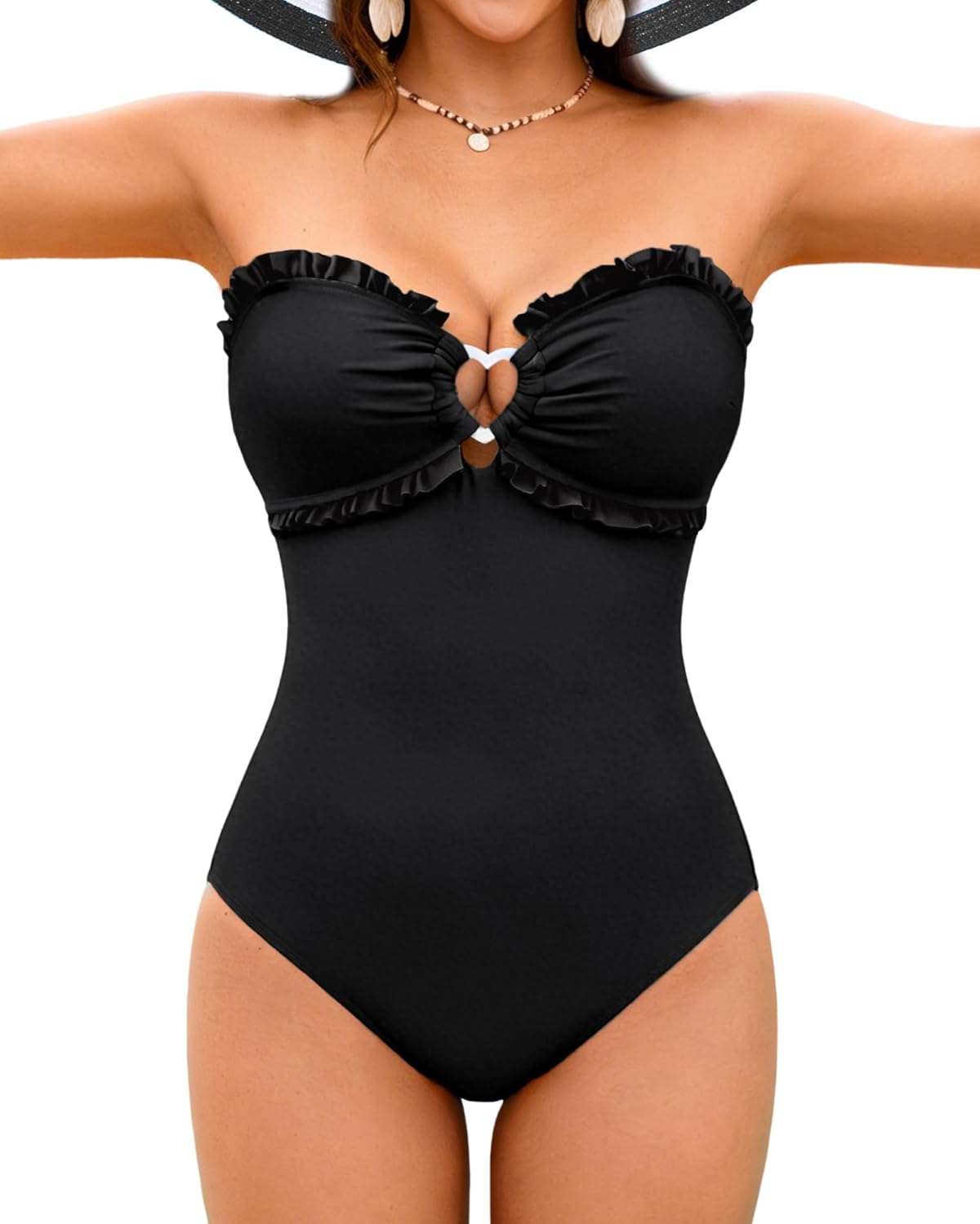 DaiLiWei One Piece Swimsuits for Women Strapless Bathing Suit Tummy Control Teens Full Coverage Swim Suits Bandeau Swimwear