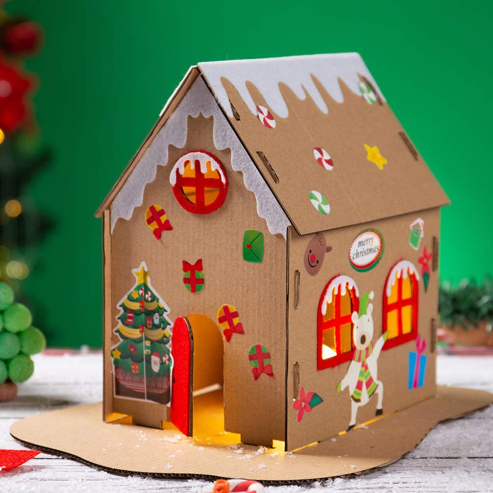 HOMSFOU Miniatur Holzhaus Bastelset - DIY Modell Mit LED Beleuchtung 9,8x9,3cm