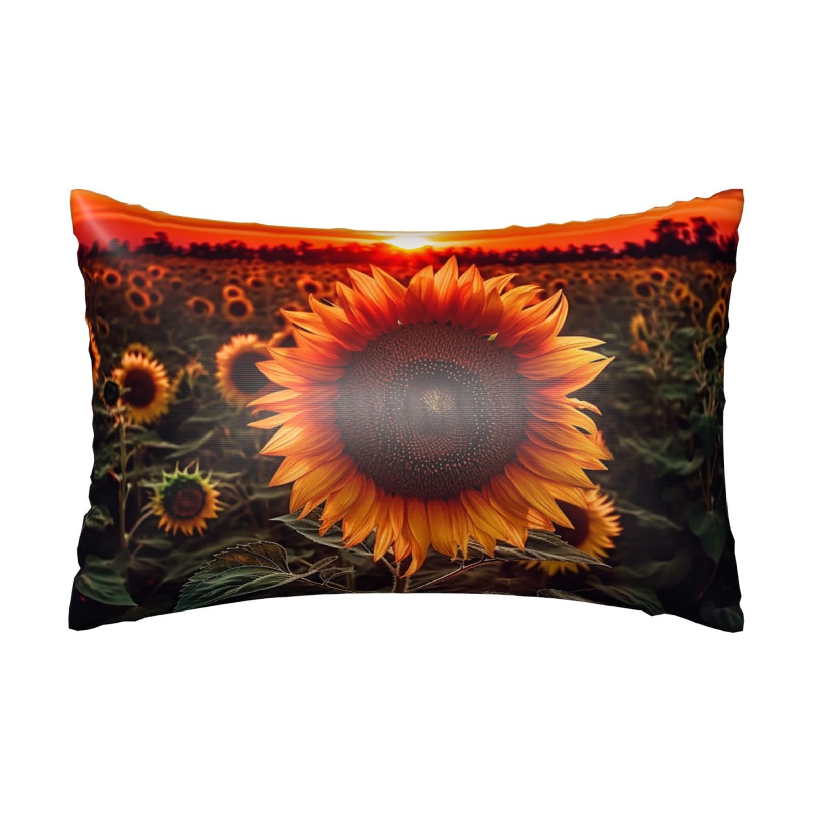 Satin Pillowcase for Hair and Skin,Soft Breathable Silk Pillowcase Sunset Sunflower Cooling Pillow Cover with Hidden Zipper Queen Size Cushion Case for Bedroom Sofa 20”X30”
