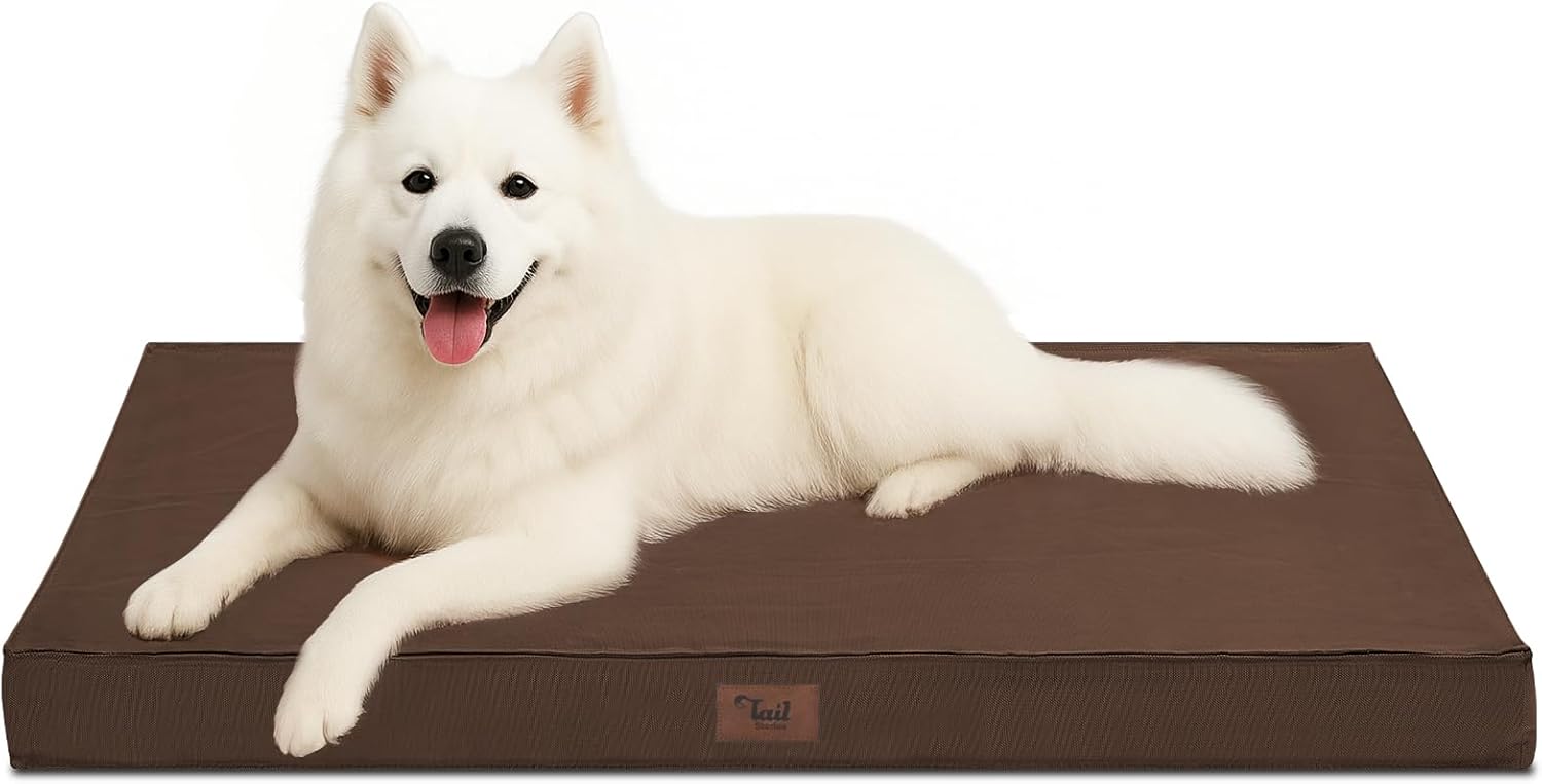 Outdoor Large Dog Bed, Waterproof Dog Bed for Large Dogs, Egg Crate Foam Pet Bed with Removable Washable Oxford Cooling Cover, Brown