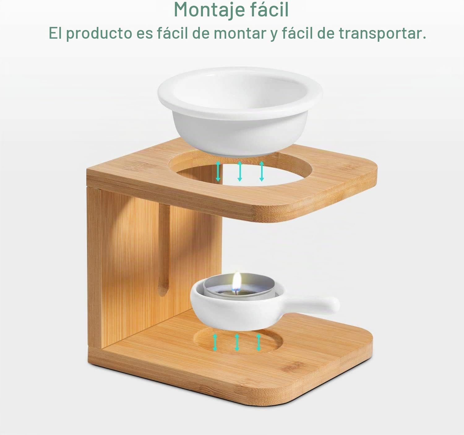 Burner de Aceite Esencial de cerámica de bambú, MINGJIANG Quemador de Aceite Esencial de cerámica de bambú, Cera fundida, humidificador de Yoga, aromaterapia, difusor para portavelas para decoración