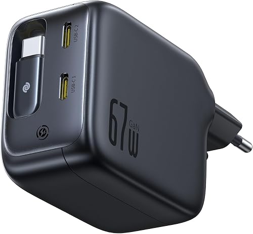 Baseus Enercore Caricatore USB C 67W Con Cavi Arrotolabile, Alimentatore GaN Con 2 Porta USB-C, Caricatore Rapido Compatto Compatibile Con iPhone 17/16/15/14Pro, Galaxy S25, MacBook, HP, Dell, iPad - 8