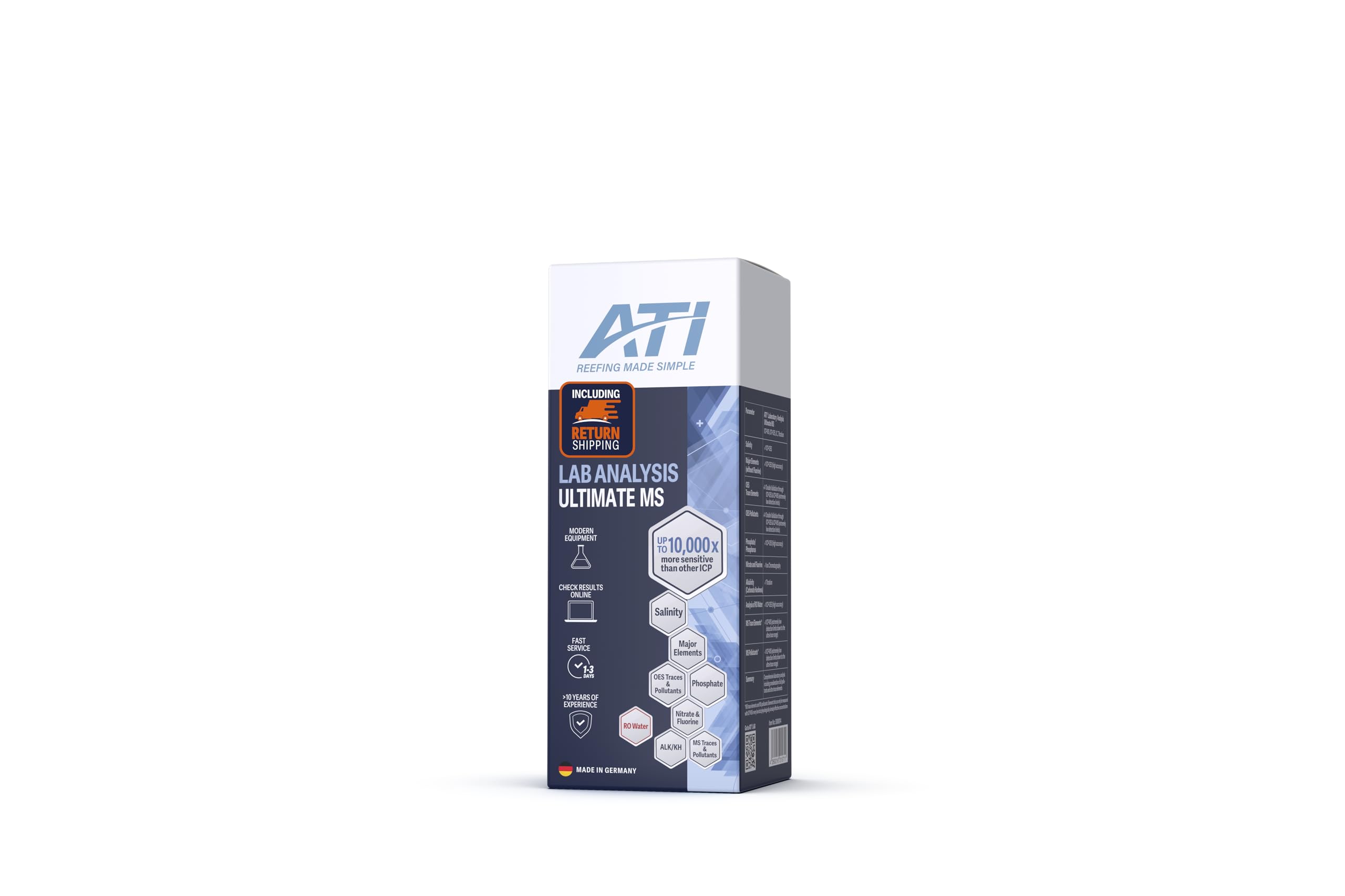 ATI ICP Lab Analysis Ultimate-MS for Reef Aquariums - Hybrid ICP-OES/ICP-MS with Dual Validation - Most Comprehensive - 1 Test Kit