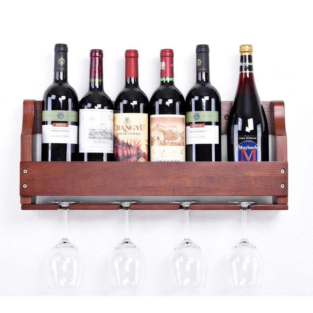 Étagères de rangement murales pour bouteilles casier à vin bois de chêne et support tasses s-55cm