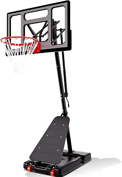 AWII SPORT Basketball Hoop Outdoor 40&44&48 Inch Impact Backboard, 5.3-10FT Height Adjustable Basketball Hoop Goal System with Portable Wheels for Adults