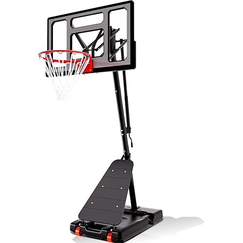 Basketball Hoop Outdoor 40&44&48 Inch Impact Backboard, 5.3-10FT Height Adjustable Basketball Hoop Goal System with Portable Wheels for Adults