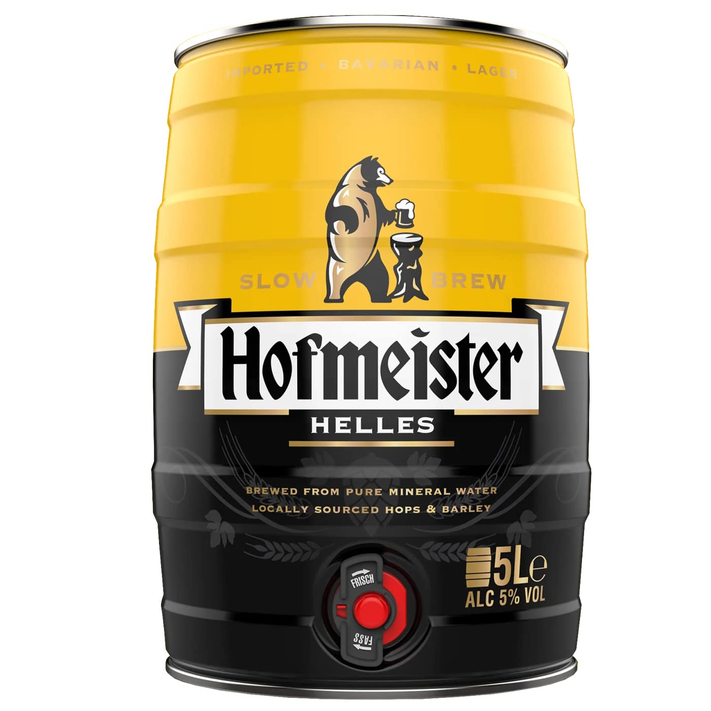 Hofmeister Helles Premium Lager | Mini 5 Litre Keg, 5% ABV | Authentic Imported Bavarian Beer | Vegan | Awarded Best Lager by IWSC | Perfect for Sharing and Special Get Togethers