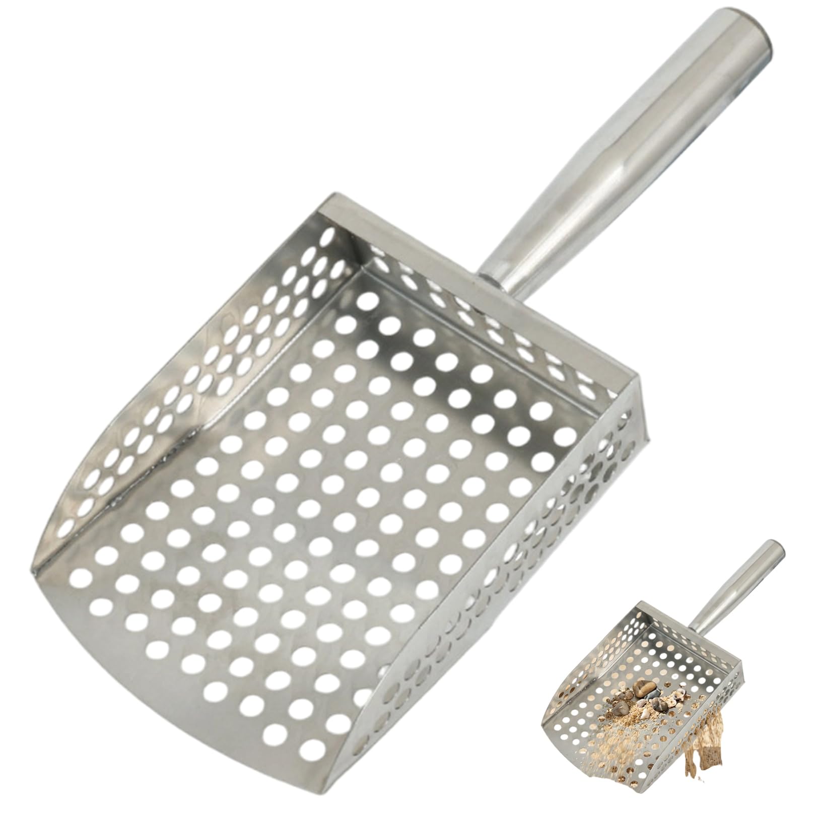 AwnsIMfreien Sand Scoop, Sand Scoop for Metal Detecting & Beach Combing, Stainless Steel Sifter Shovel with Quick-Drain Holes & Ergonomic Handle, 11 inch, Metal Detecting Shovel