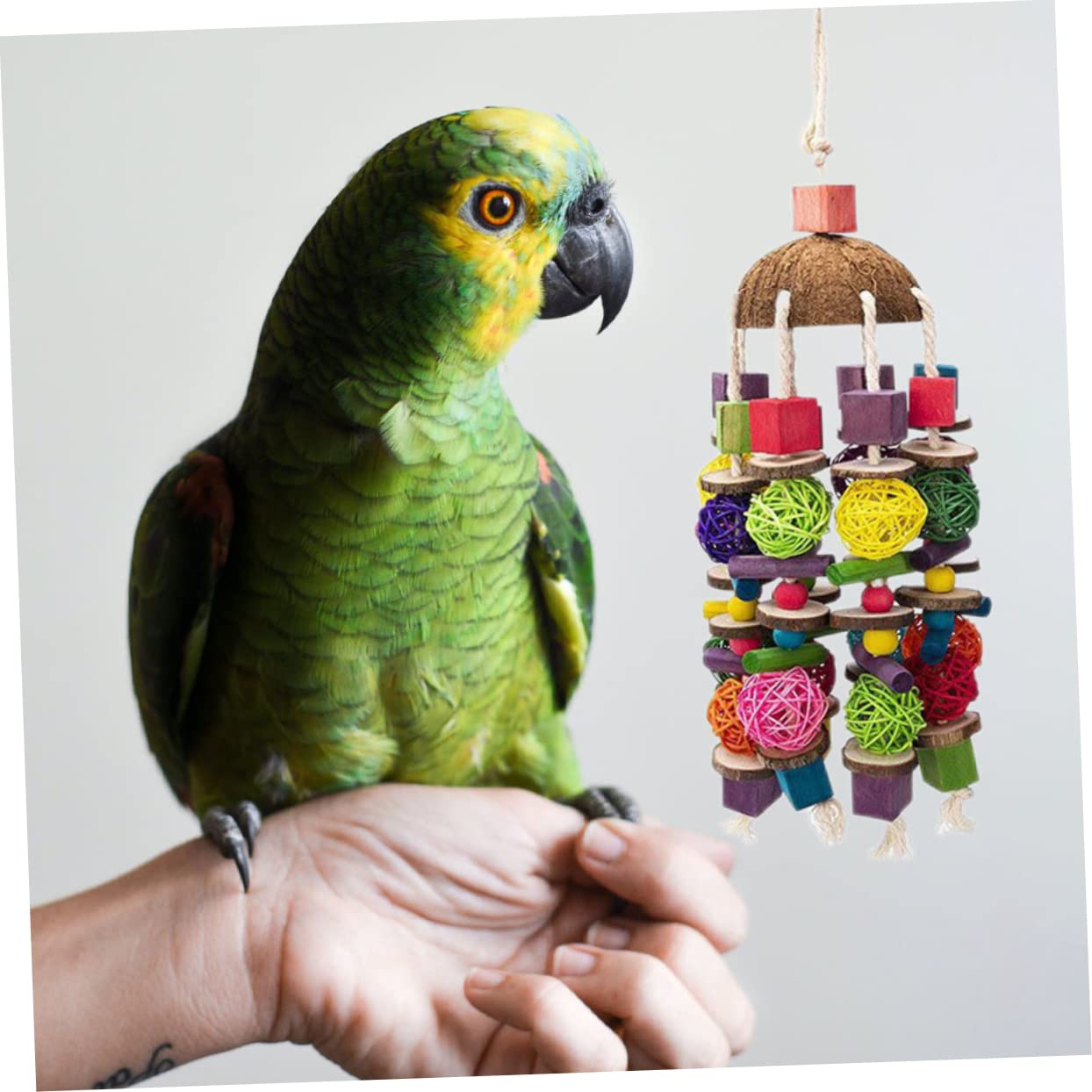 minkissy 2 Piezas de Juguetes Colgantes de forrajeo para pájaros para cacatúas, Soporte de Perca de pájaros, Juguete de búsqueda para Loros, periquitos, Juguetes para Jaula, Cono de de Madera
