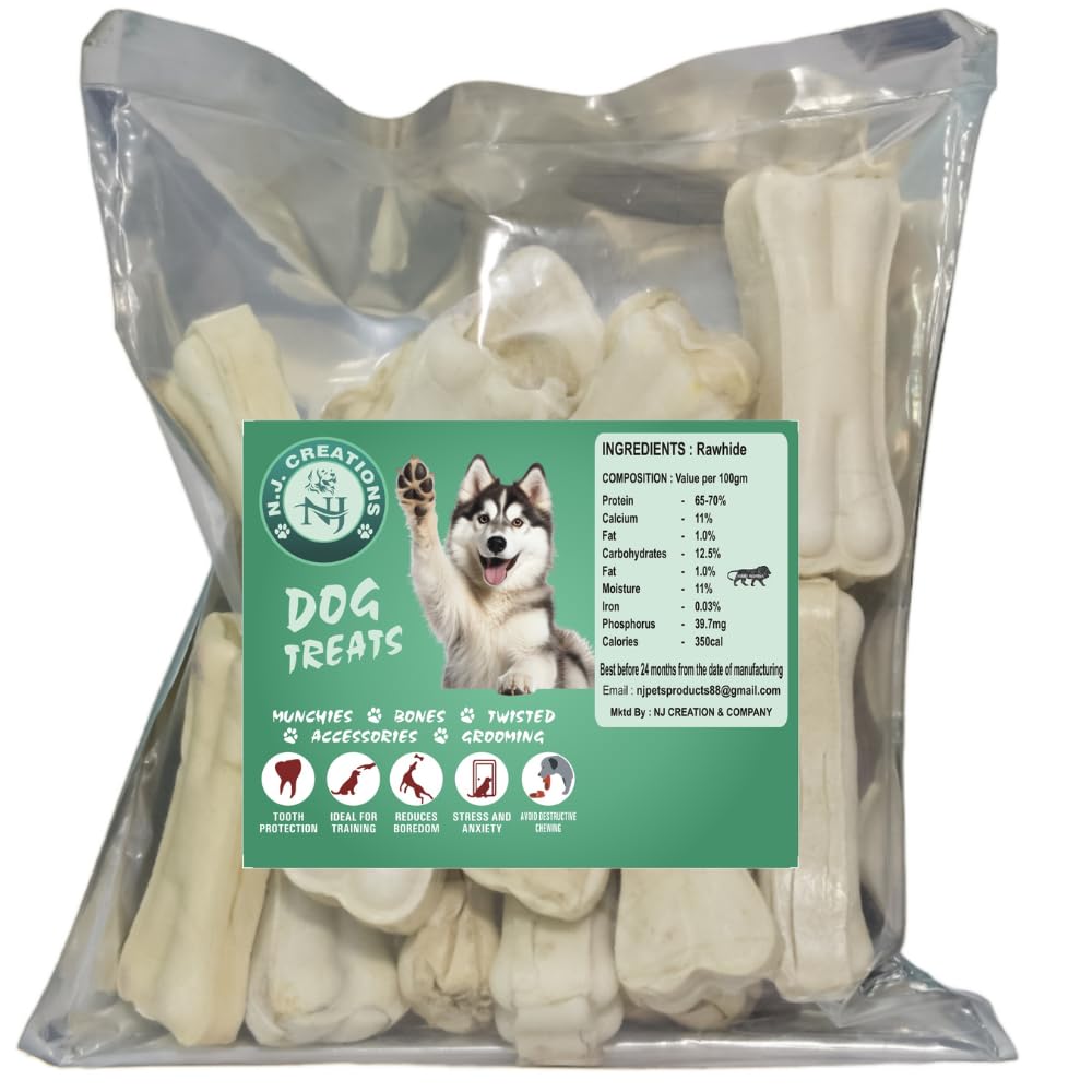 N.J Creations Rawhide Pressed Bones| Chicken Flavour Dog Chew 3 Inch Calcium Bone for Dogs| Puppies,Small Dogs of All Breeds| Healthy Treats for Dogs to Chew (3Inch- 500 Grams) (B09JCG4ZX8) Amazon Price History, Amazon Price Tracker