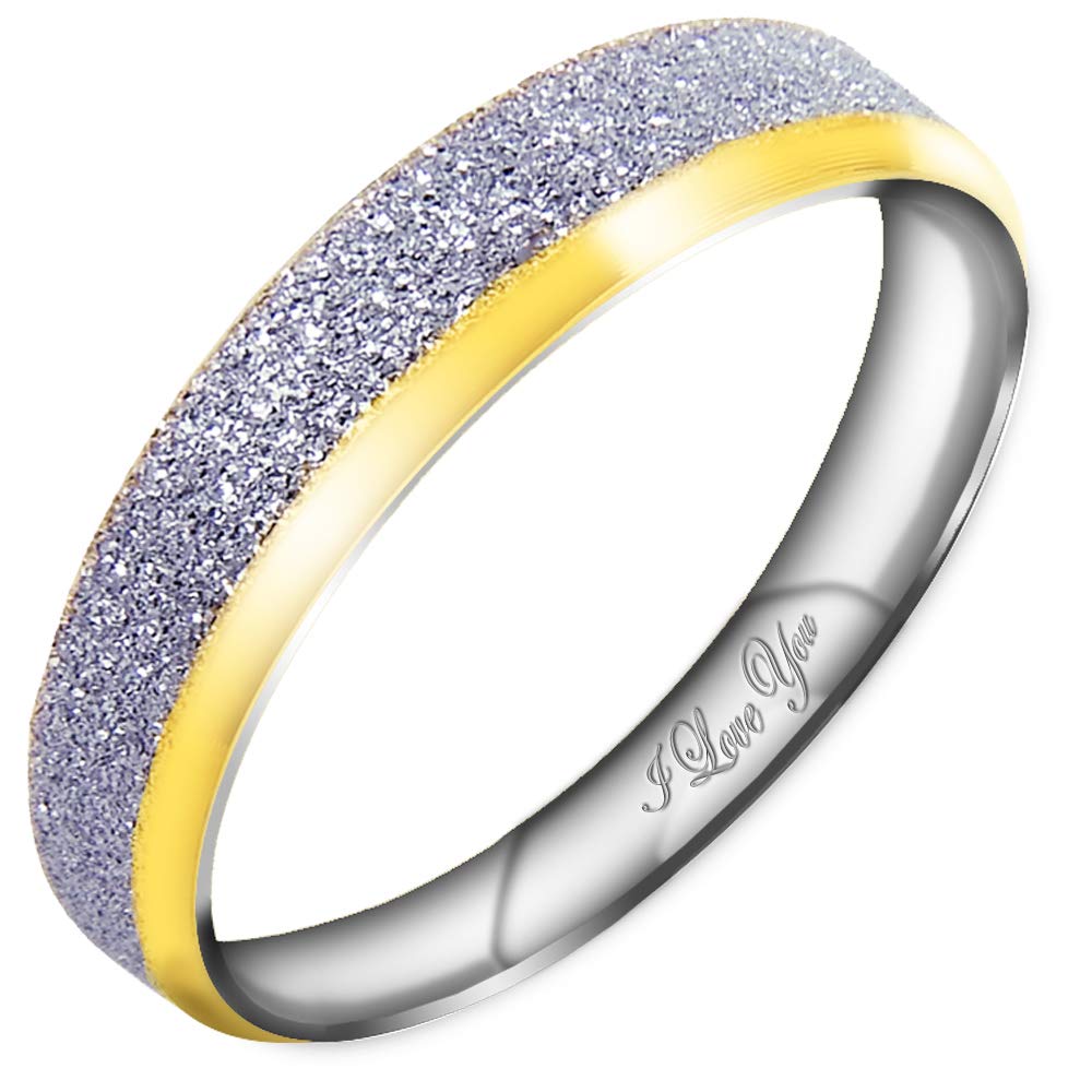Everstone - Anello da donna scintillante con cupola, 5 mm e 8 mm, due tonalità, colore: oro giallo e argento scintillante, incisione I Love You e 5 mm, 52 (16.6)