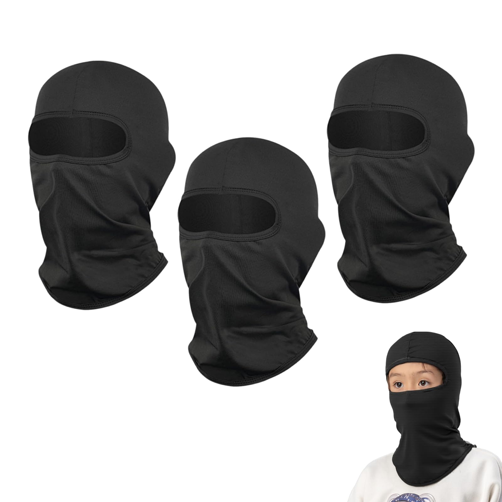 Sefirst Boys Black 3 Pcs Balaclava Ski Face Mask, Cycling Neck Warmer For Helmet, Uv Windproof Protector Scarf For Girls, Balaclavas Kids Mask For Skiing, Snowboarding, Cycling, Running