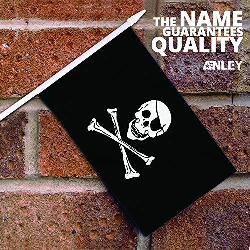 Anley Pirate Mini Flag 12 Pack - Hand Held Small Miniature Jolly Roger Flags On Stick - Fade Resistant & Vivid Colors - 5X8 Inch With Solid Pole & Spear Top #TOP1