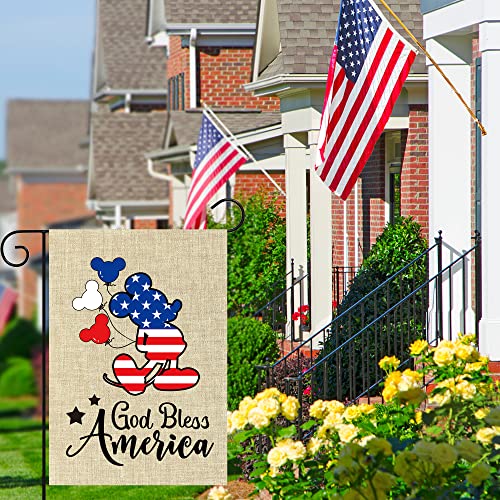 D1Resion 2Pcs 4Th Of July Patriotic Garden Flag Cartoon Mouse Welcome Truck Burlap Yard Flags God Bless America Double Sided Print House Flag Outdoor Decor For Independence Day Memorial Day 12 X 18 In #TOP6